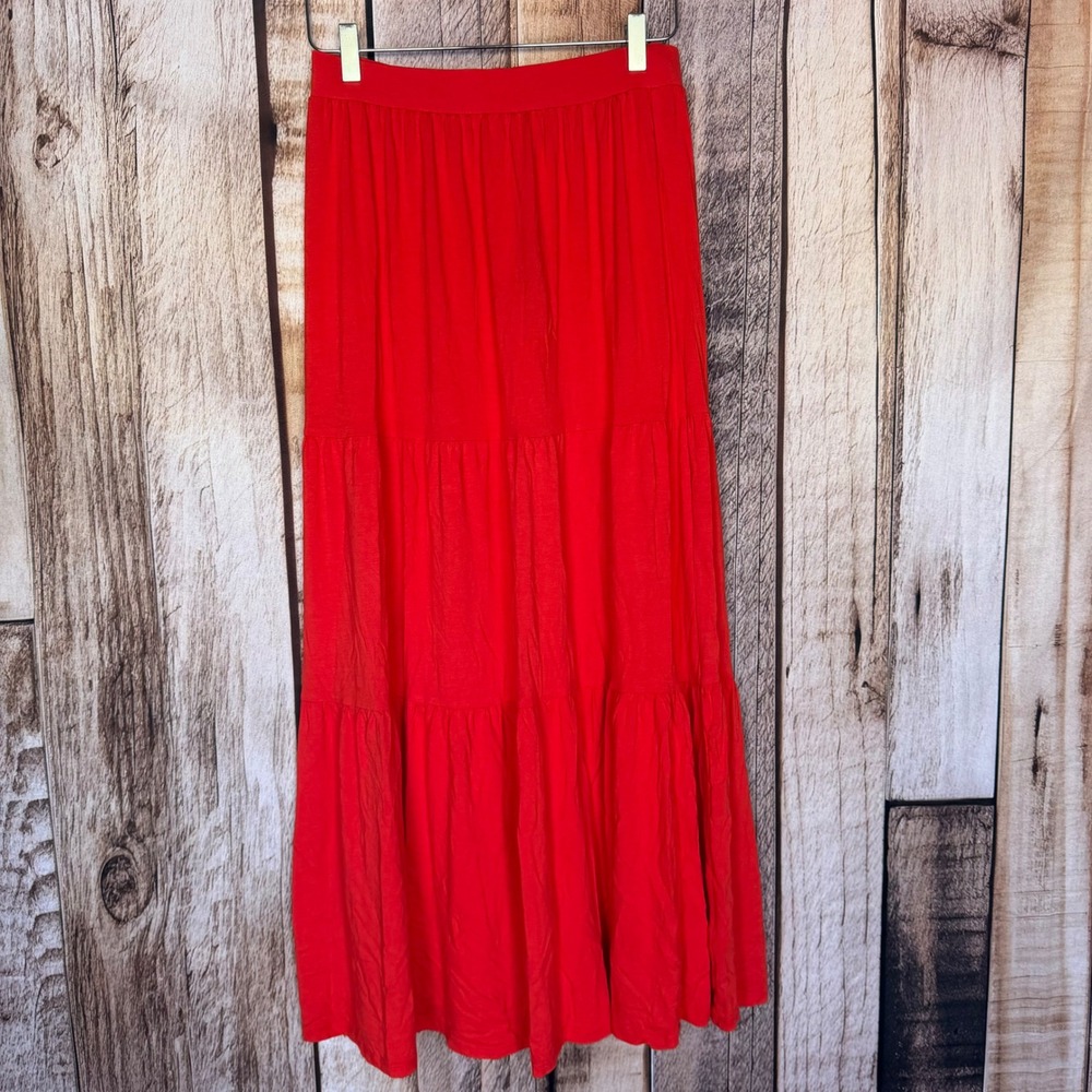Boden Tiered Midi Skirt British Style Red‎ Flowy Pull On Jersey Knit US 6R NWT